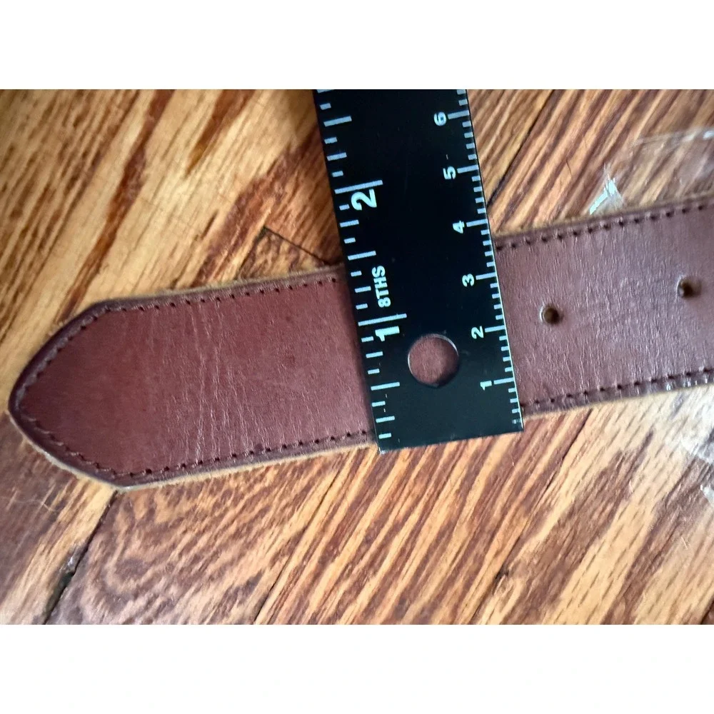 Vintage Top Grain Oil Tan Leather Belt Mens 46 Brown Made in USA Gold Buckle